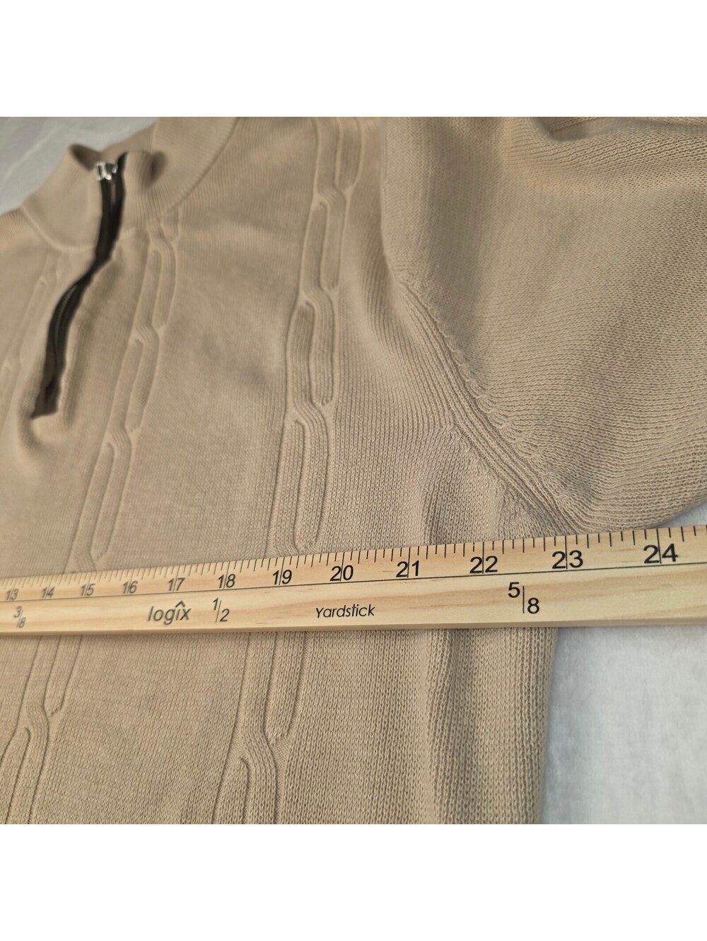 Alex Cannon Men's Quarter Zip Cable Knit Sweater Beige with Elbow Patches size L - Picture 9 of 13